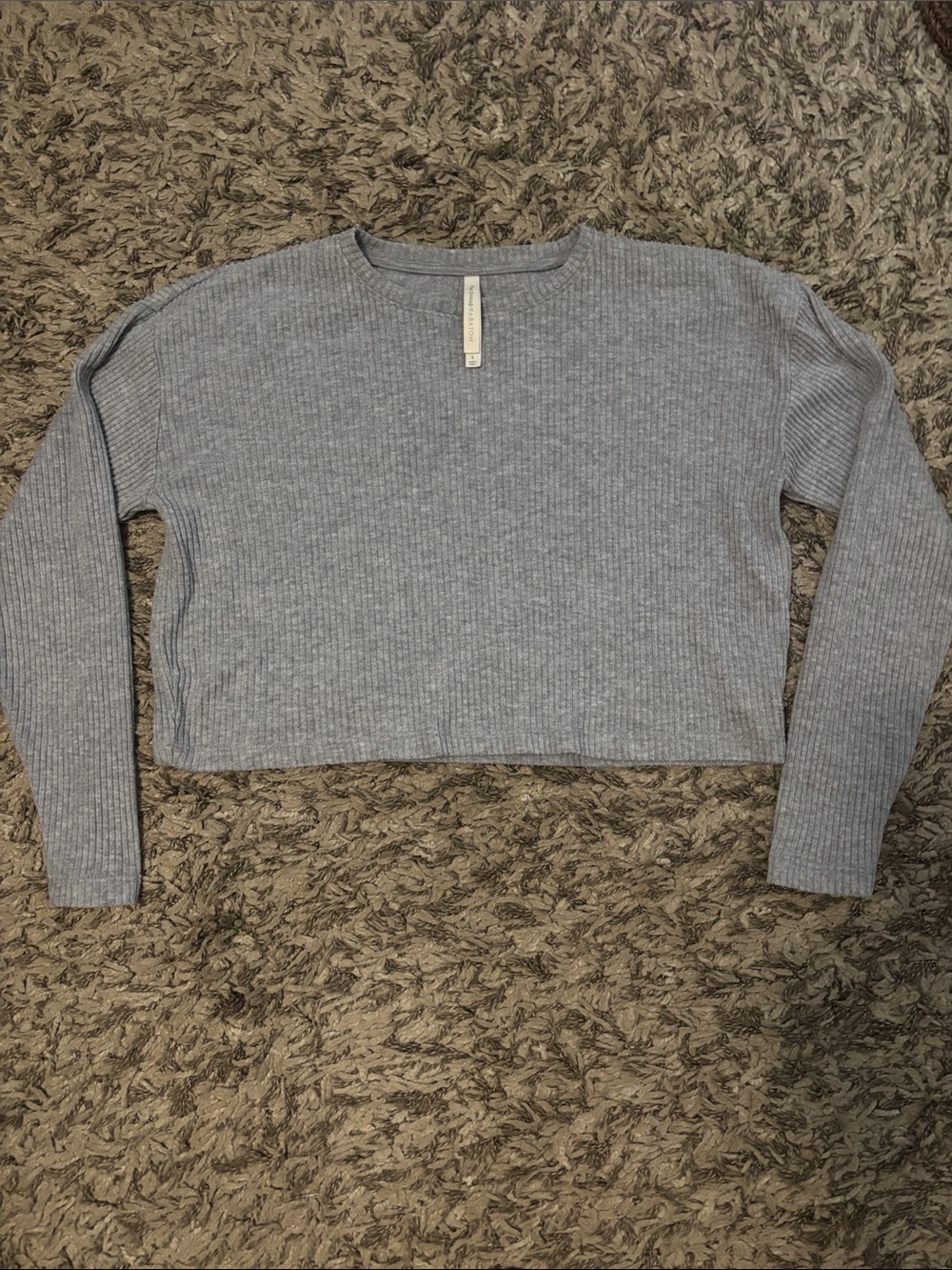Aritzia Babaton Ribbed Crop Long-Sleeve Top in Heather gray. - Picture 3 of 10